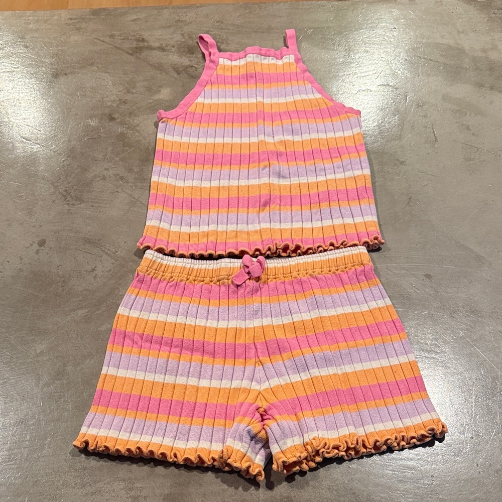 H&M Kids Pink and Orange Striped Shorts Set
